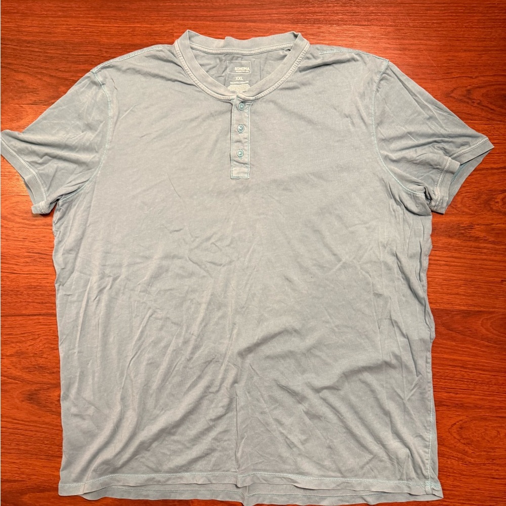 Sonoma Men's Short Sleeve Seafoam Green Henley Tee